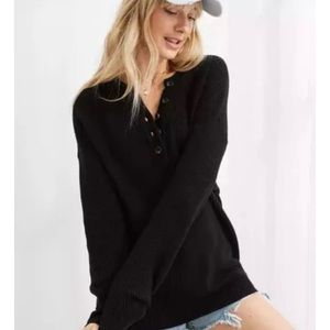 Aerie Black Sweater Henley oversized small with buttons